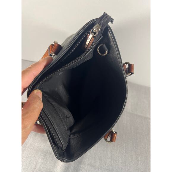 Fossil Leather Tote Bag, Black pebbled leather with brown handles. - Picture 10 of 12